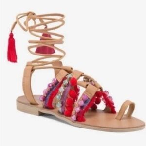 🎉HP🎉ANTHRO Barbara Barbiere Tassel Pom Festival Boho Gladiator Sandals 8